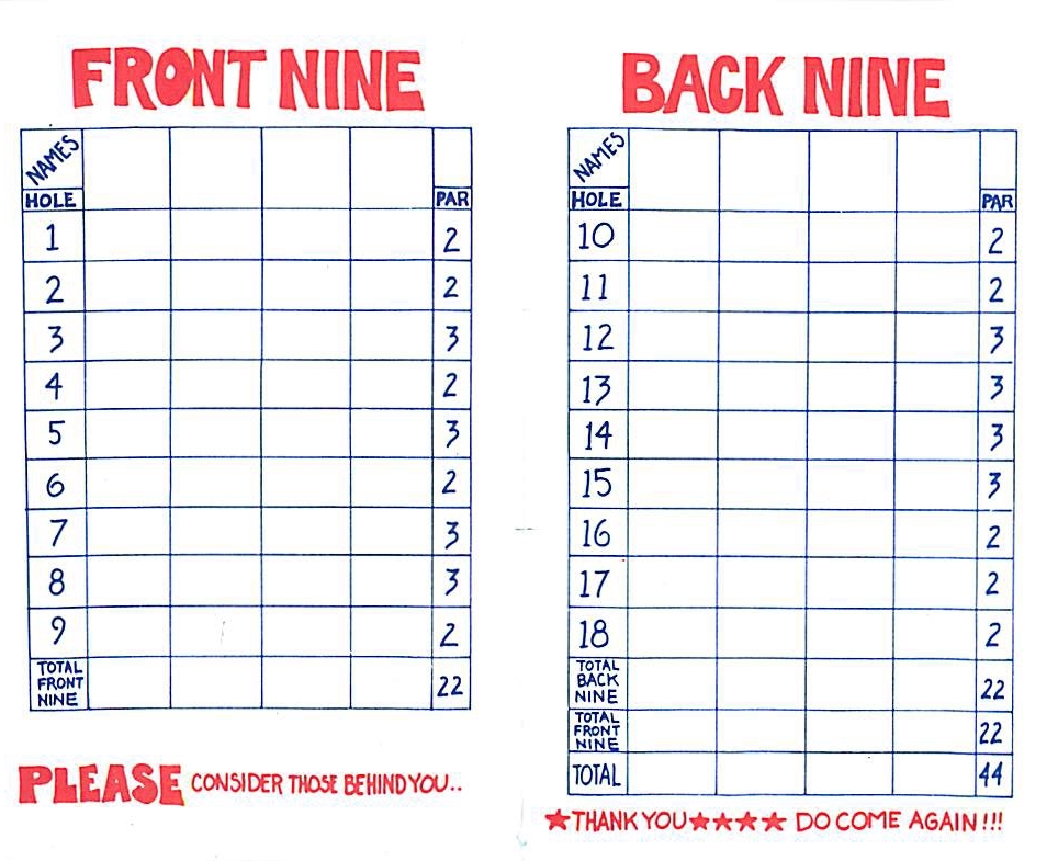 Free printable mini golf scorecards